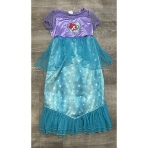 Disney Little Mermaid Ariel Princess Nightgown Dress Pajamas Sz 6 Girls Purple